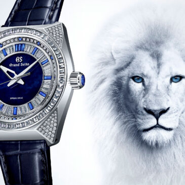 A new Grand Seiko jewelry masterpiece inspired by the white lion with diamonds, blue sapphires, and Platinum 950